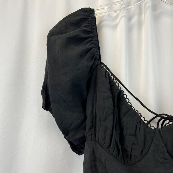 Tic Top Womens Off Shoulder Puff Sleeve Black Cropped Corset Top L - Picture 2 of 8